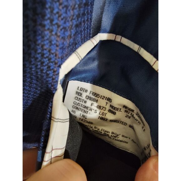 Hickey Freeman Men's Navy Blue Plaid Dual Vent Lapel Sport Coat Suit Jacket- 46L - Picture 3 of 8